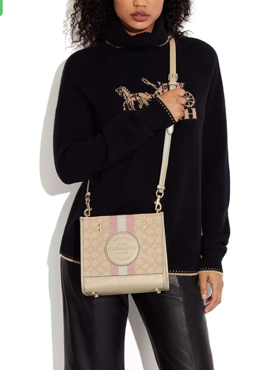 Coach Handbags - NWT COACH Mini Dempsey Tote 22 Signature Jacquard. Soft Gold/Khaki/Pink/Goldtone